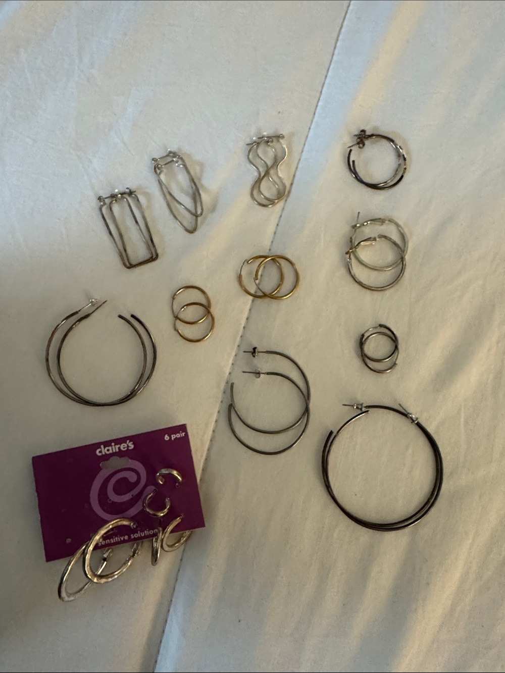 Mixed Costume Jewelry Silver, Gold & Black Hoop Earring Collection